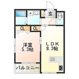 メゾンキコー田辺 1LDKの間取図画像
