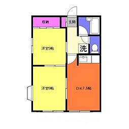 タミーハイツ2 2DKの間取図画像