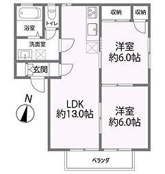 サンハイツ2 2LDKの間取図画像