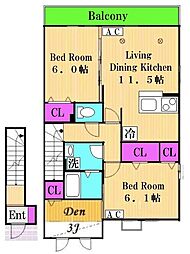 カーサアベリア 2階2SLDKの間取り