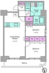 ワンルーフフラット門前仲町 2LDKの間取図画像