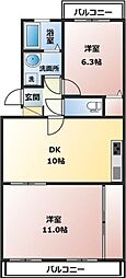 コーポラスミサキ 2LDKの間取図画像