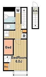 サニーウェル 2階1Kの間取り