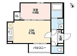 オーサムハウス三先 1LDKの間取図画像