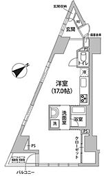 ロリエ銀座 14階ワンルームの間取り