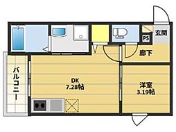 仮称）中央区伊崎Ｃ棟 2階1DKの間取り