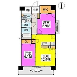 エクセレント下山門4 2LDKの間取図画像