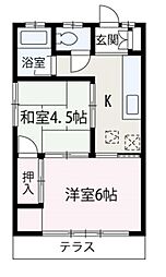 （ｓ）第一松岡荘 2階2Kの間取り