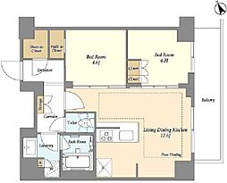 オアーゼ日暮里レジデンス 1205 12階2LDKの間取り