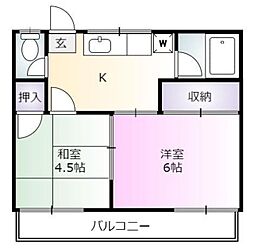 林アパート 2Kの間取図画像