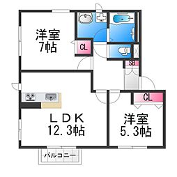 セピアコートB 2LDKの間取図画像