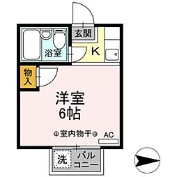 調布ハイムピア 1階ワンルームの間取り