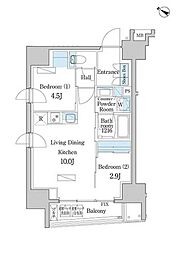 デュオフラッツ日本橋水天宮 13階2LDKの間取り