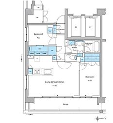 新宿区高田馬場3丁目マンション 2LDKの間取図画像