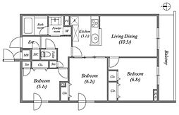 プライムガーデン若木 5階2LDKの間取り