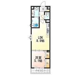 クリエオーレ北伊丹 1LDKの間取図画像