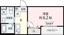 サンリーブズ船橋 1Kの間取図画像