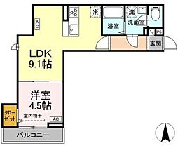 グラナーデ扇I D 1LDKの間取図画像