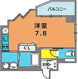 エスリード中山手県庁前 3階ワンルームの間取り