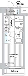 プレール・ドゥーク新宿West 1Kの間取図画像