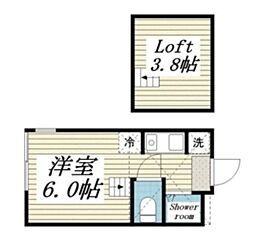 エリアサイワイ ワンルームの間取図画像