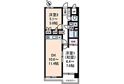 ゾアール茗荷谷 2階2DKの間取り