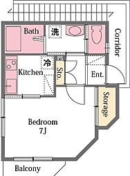 ティアラ 1Kの間取図画像