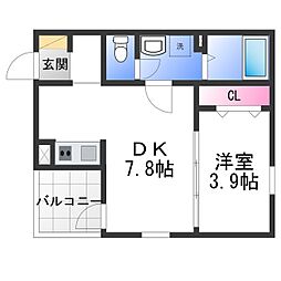 高石市西取石1丁目アパート 1DKの間取図画像