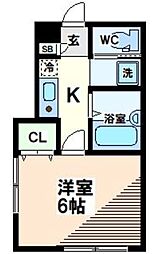 ARU GARDEN 1階1Kの間取り