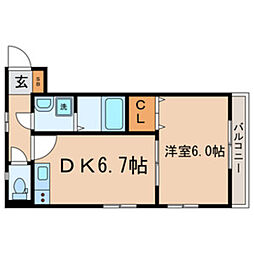 双桜館 2階1DKの間取り