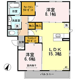 ファミールタカゼンW棟 2LDKの間取図画像
