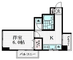 ダイアパレス都立大 4階1Kの間取り