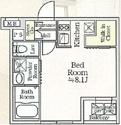 アイルプレミアム月島ドゥーエ 2階ワンルームの間取り