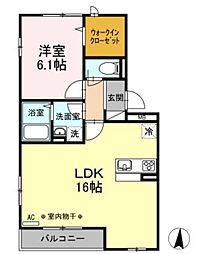 ヴィラ浜見山 1LDKの間取図画像