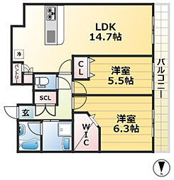 ワコーレ神戸三宮マスターレジデンス 2LDKの間取図画像
