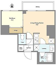 クラリティア西日暮里 2階1LDKの間取り