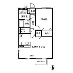 京王相模原線 多摩境駅 徒歩14分の賃貸アパート 1階1LDKの間取り