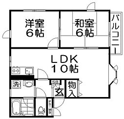 メゾン・シャリオD棟 2LDKの間取図画像