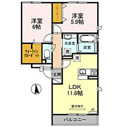 コンフォールミタニ 2LDKの間取図画像