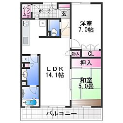 サーパス市駅前 2LDKの間取図画像