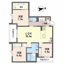 ザ パークサイド上八 3LDKの間取図画像