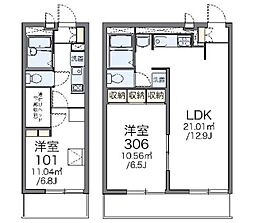 レオパレス英 1Kの間取図画像