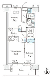 スカイグランデ津田沼 2LDKの間取図画像