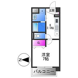 コージーコート 1Kの間取図画像