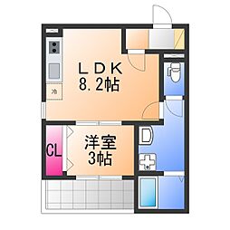 Fstyle東新町3号館 1LDKの間取図画像