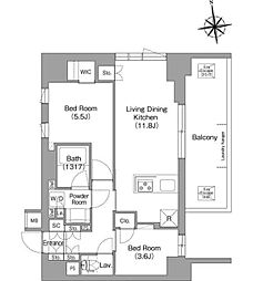 コンフォリア・リヴ西大島ＳＯＵＴＨ 3階2LDKの間取り