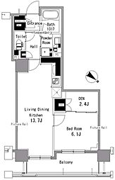 パークアクシス日本橋浜町 1SLDKの間取図画像