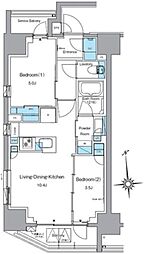 ルフォンプログレ上野稲荷町 9階2LDKの間取り