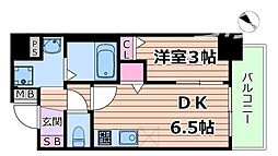 エスリードレジデンス ザ・グラン 梅田イースト 1DKの間取図画像