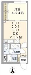 リスペクトレジデンス南台 1DKの間取図画像